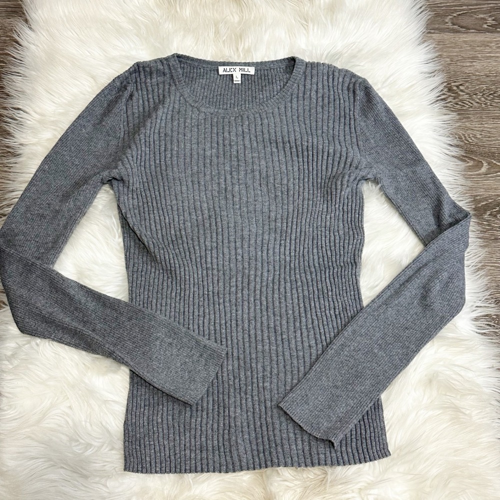 Alex Mill Womens Ribbed Crewneck Sweater Top Size Large Gray Minimalist Luxury
